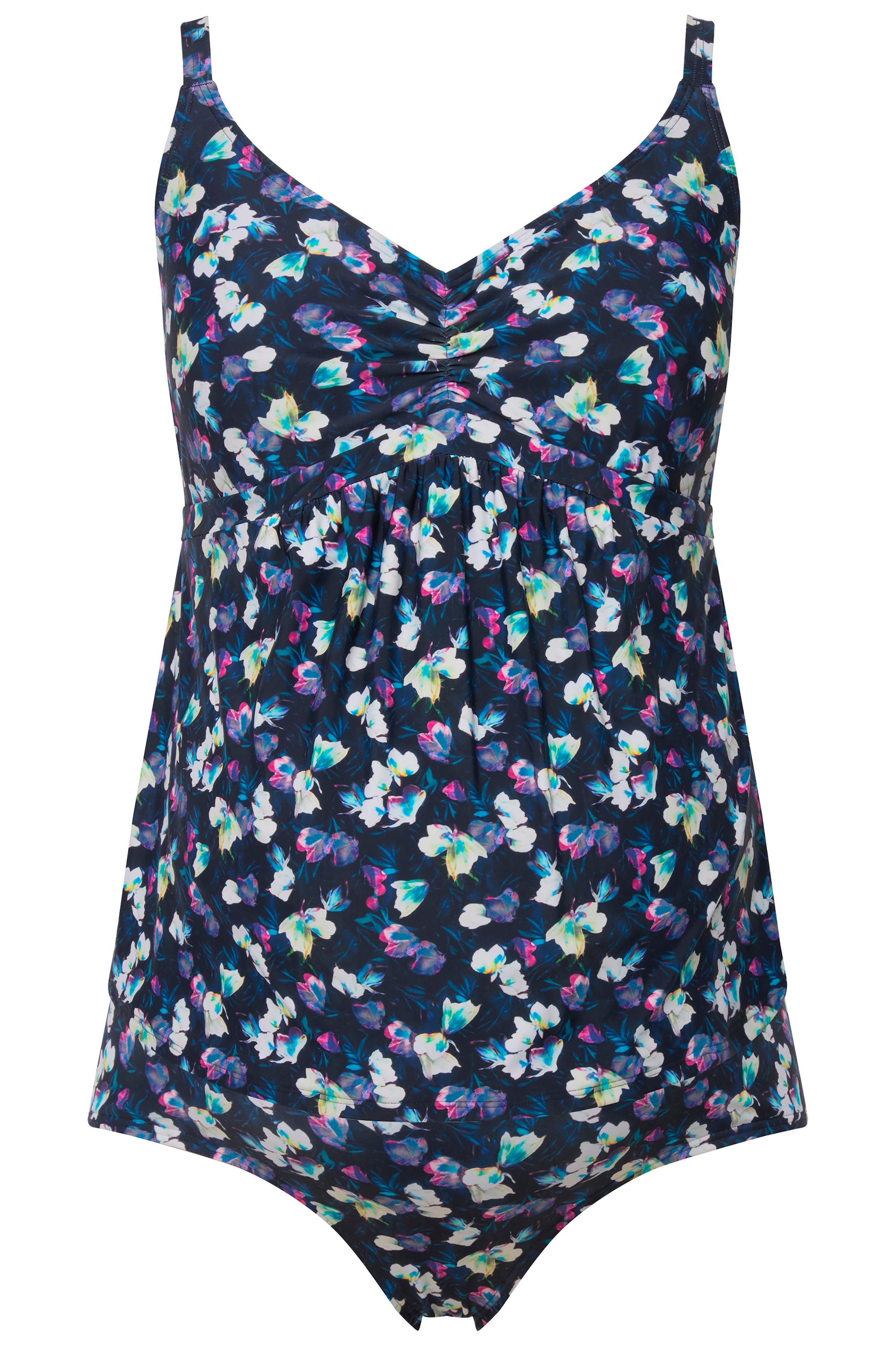 Ulla Popken Damen große Größen Bellieva Tankini Zweiteiler Blumenmuster Raffung