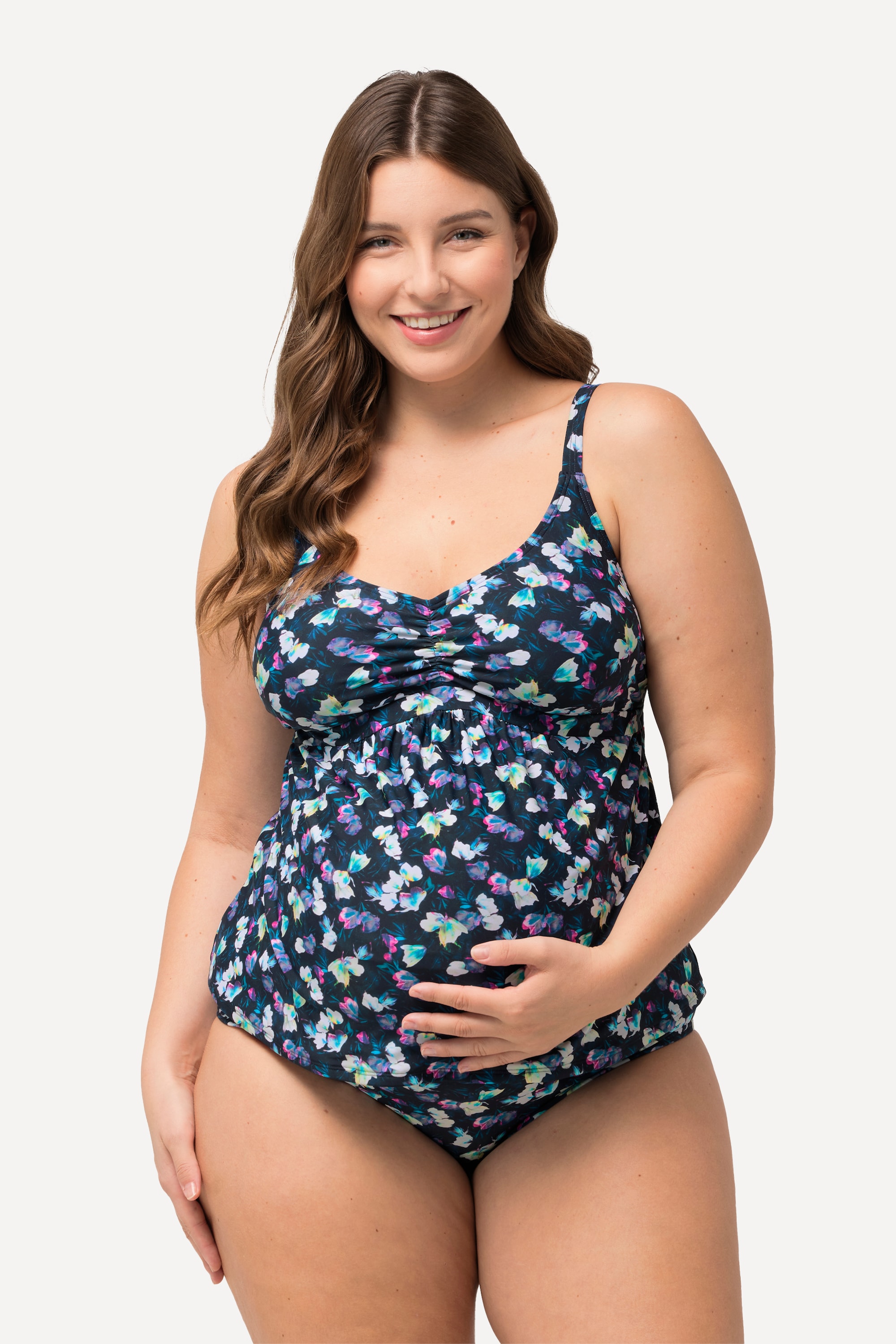Ulla Popken Damen große Größen Bellieva Tankini Zweiteiler Blumenmuster Raffung