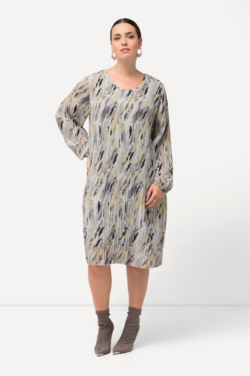 grandes tailles robe plissée, femmes, gris, taille: 44/46, polyester/viscose, ulla popken