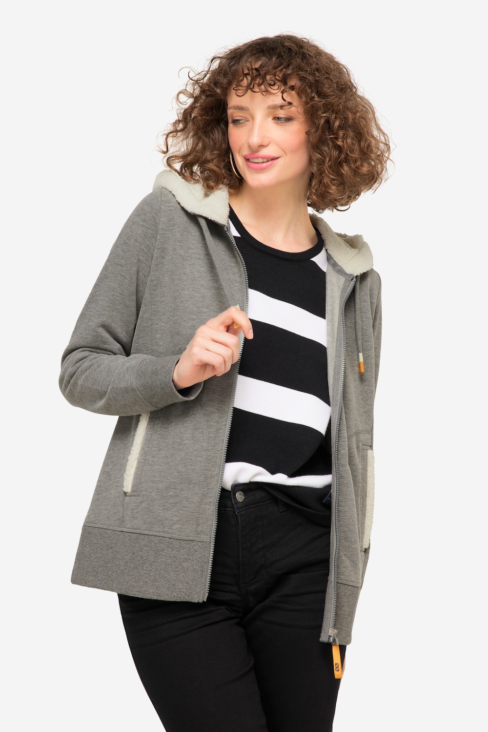 Große Größen Hoodie-Jacke, Damen, grau, Größe: L, Baumwolle, LAURASON