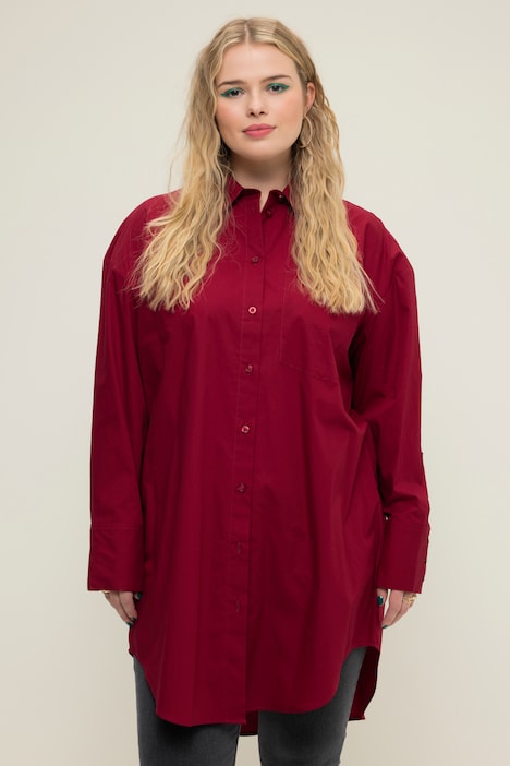 Shirtblouse, oversized, knoopsluiting, overhemdkraag