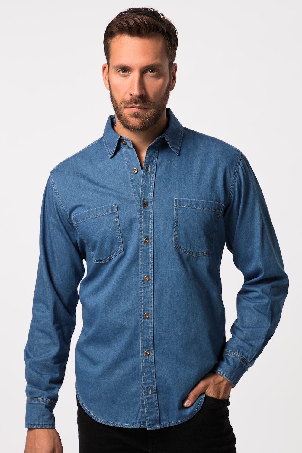 Stora storlekar Jeansskjorta, Her, blå, storlek: 5XL, Bomull, JP1880