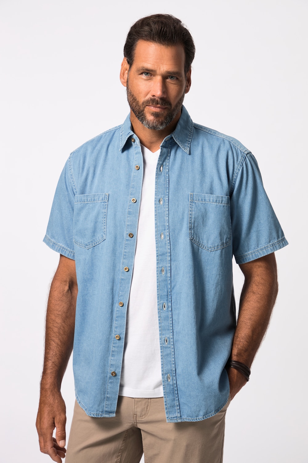 grandes tailles chemise en jean dans une coupe modern fit, hommes, bleu, taille: 5xt, coton, jp1880
