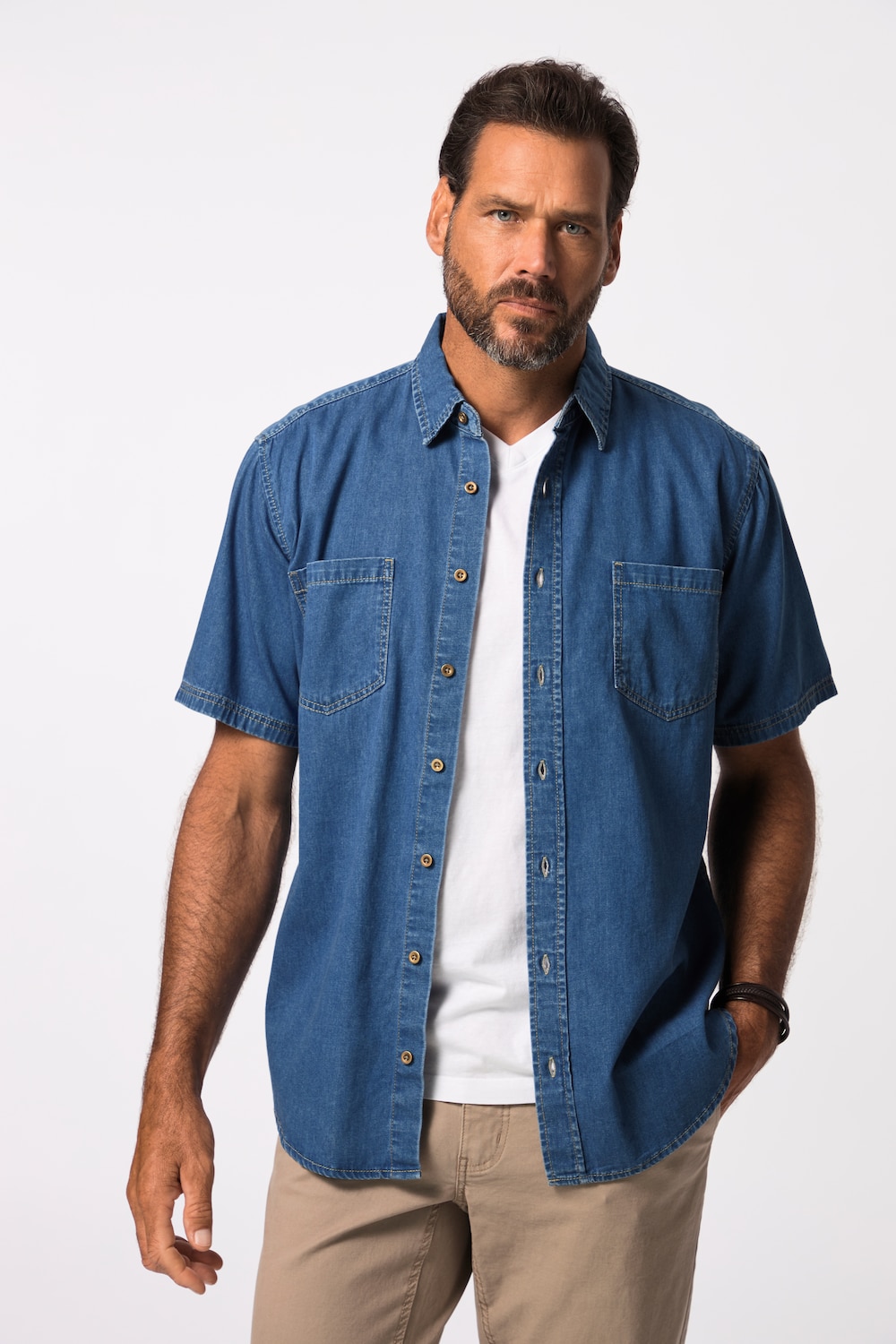 grandes tailles chemise en jean dans une coupe modern fit, hommes, bleu, taille: 3xl, coton, jp1880
