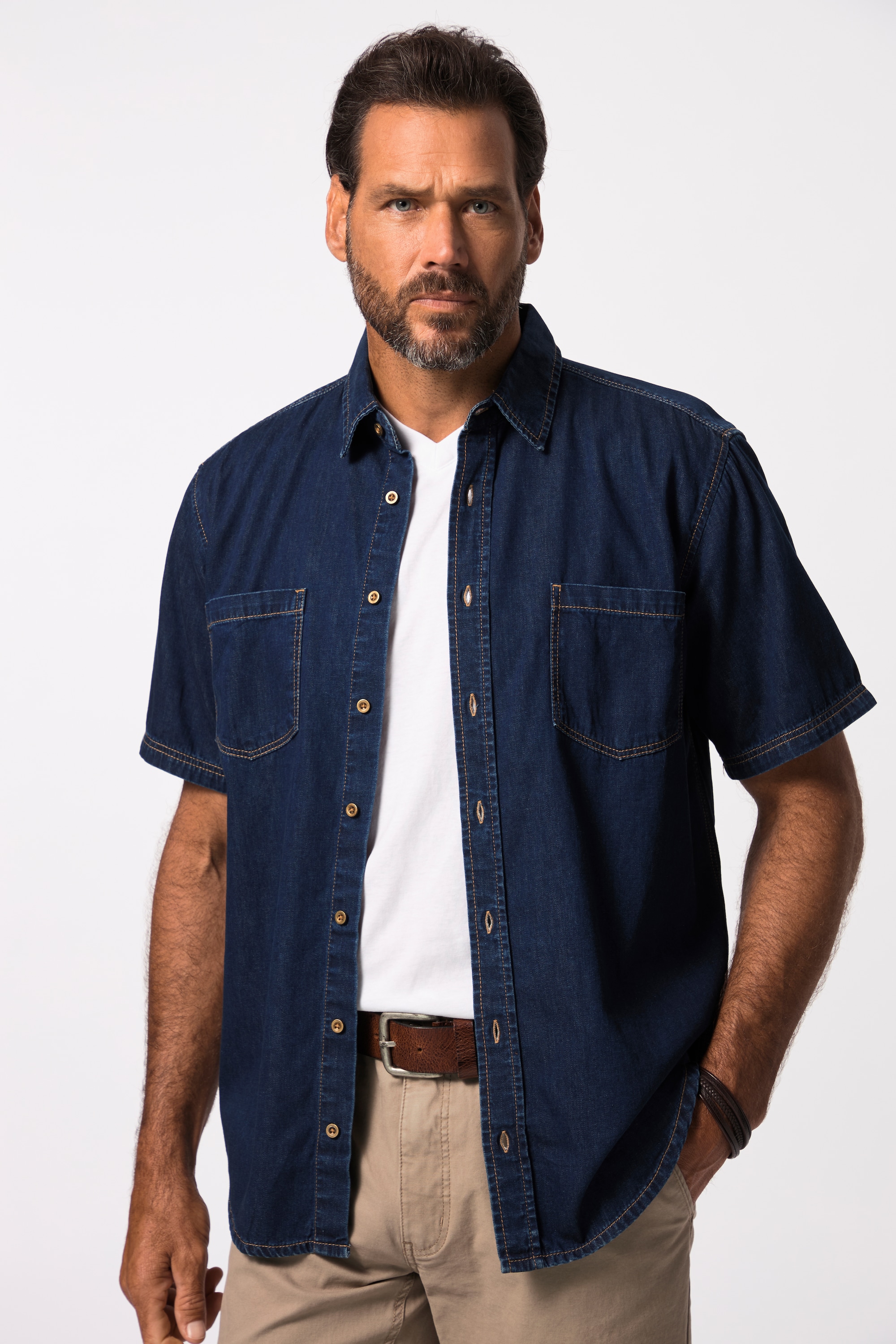 JP 1880 Herren große Größen Denimhemd Denim Halbarm Modern Fit Passform