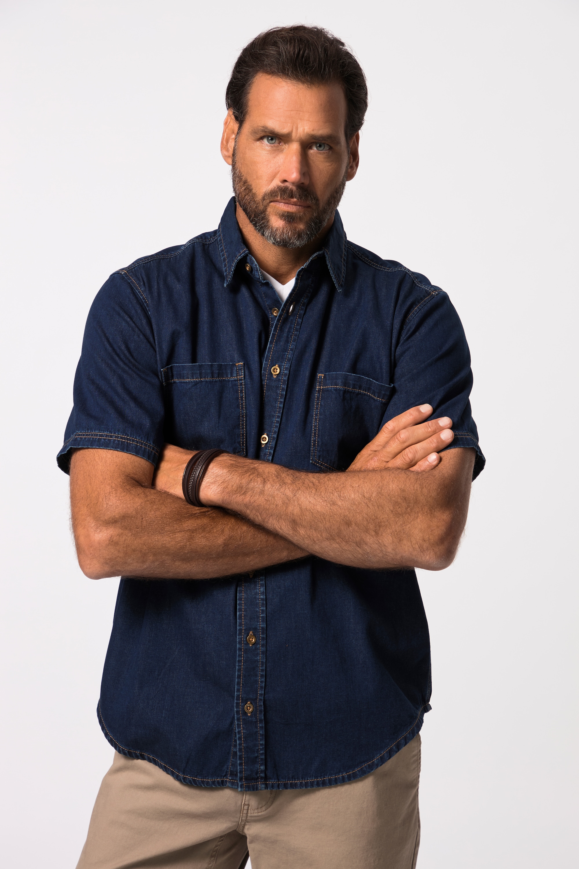 JP 1880 Herren große Größen Denimhemd Denim Halbarm Modern Fit Passform