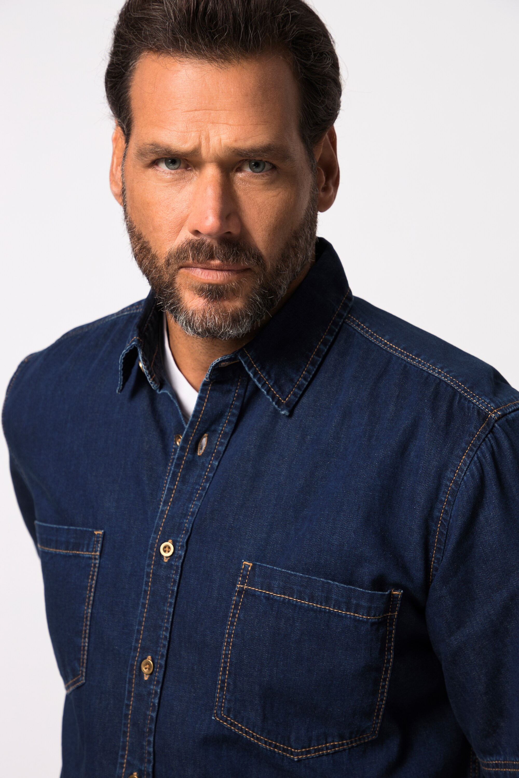 JP 1880 Herren große Größen Denimhemd Denim Halbarm Modern Fit Passform