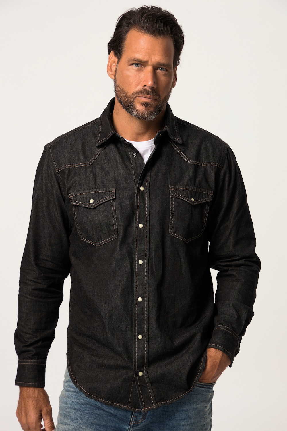 grandes tailles chemise en jean, hommes, noir, taille: 8xl, coton, jp1880