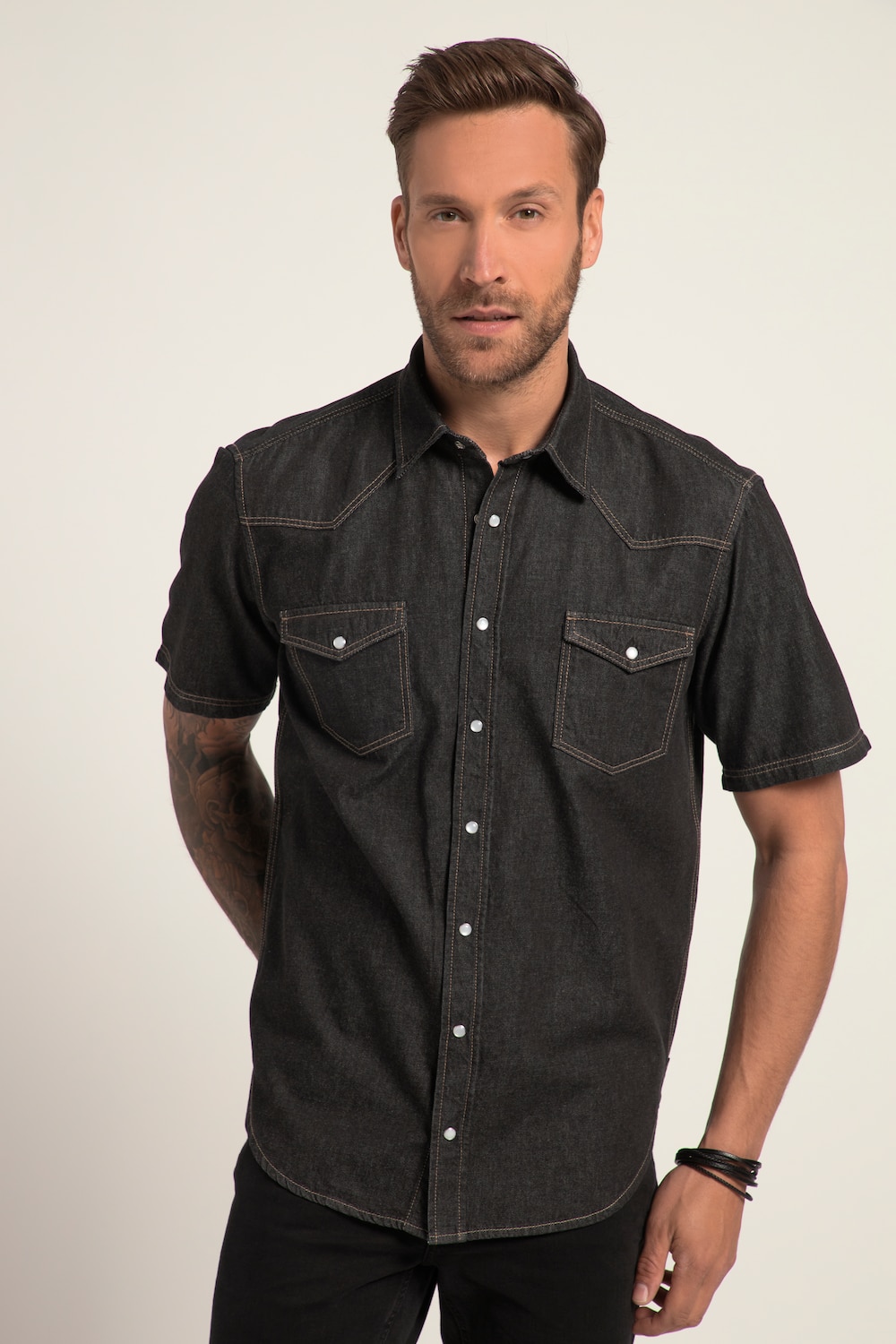 grandes tailles chemise en jean, hommes, noir, taille: 4xl, coton, jp1880