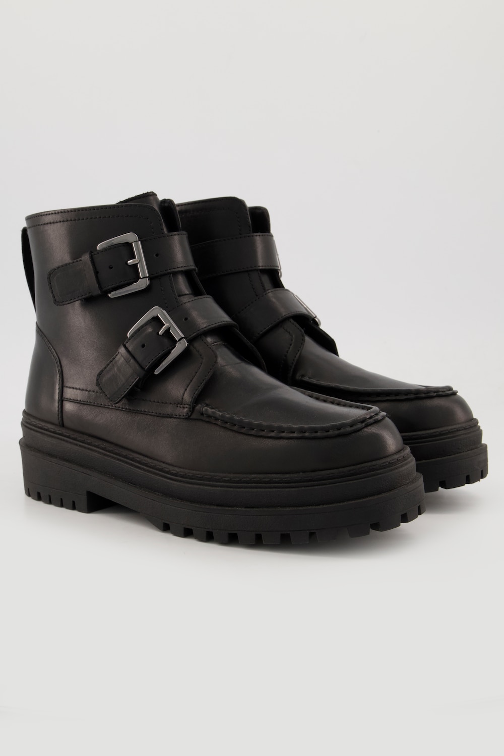 Grote Maten Chunky leren boots, Dames, zwart, Maat: 39, Leer/Synthetische vezels, Ulla Popken