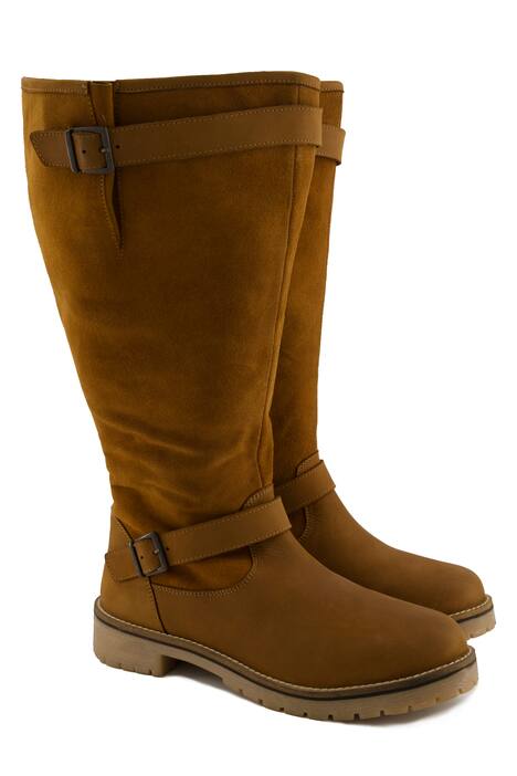 Kožené kozačky, XXL holeň, ozdobný pásek, šířka H