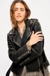 Veste en similicuir à col à revers et manches longues, effet usé et zip métallique