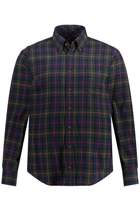 Kostkovaná flanelová košile, dlouhé rukávy, límeček s knoflíky, Modern střih, do 8XL