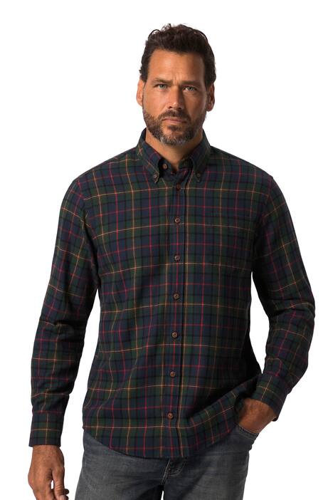 Kostkovaná flanelová košile, dlouhé rukávy, límeček s knoflíky, Modern střih, do 8XL