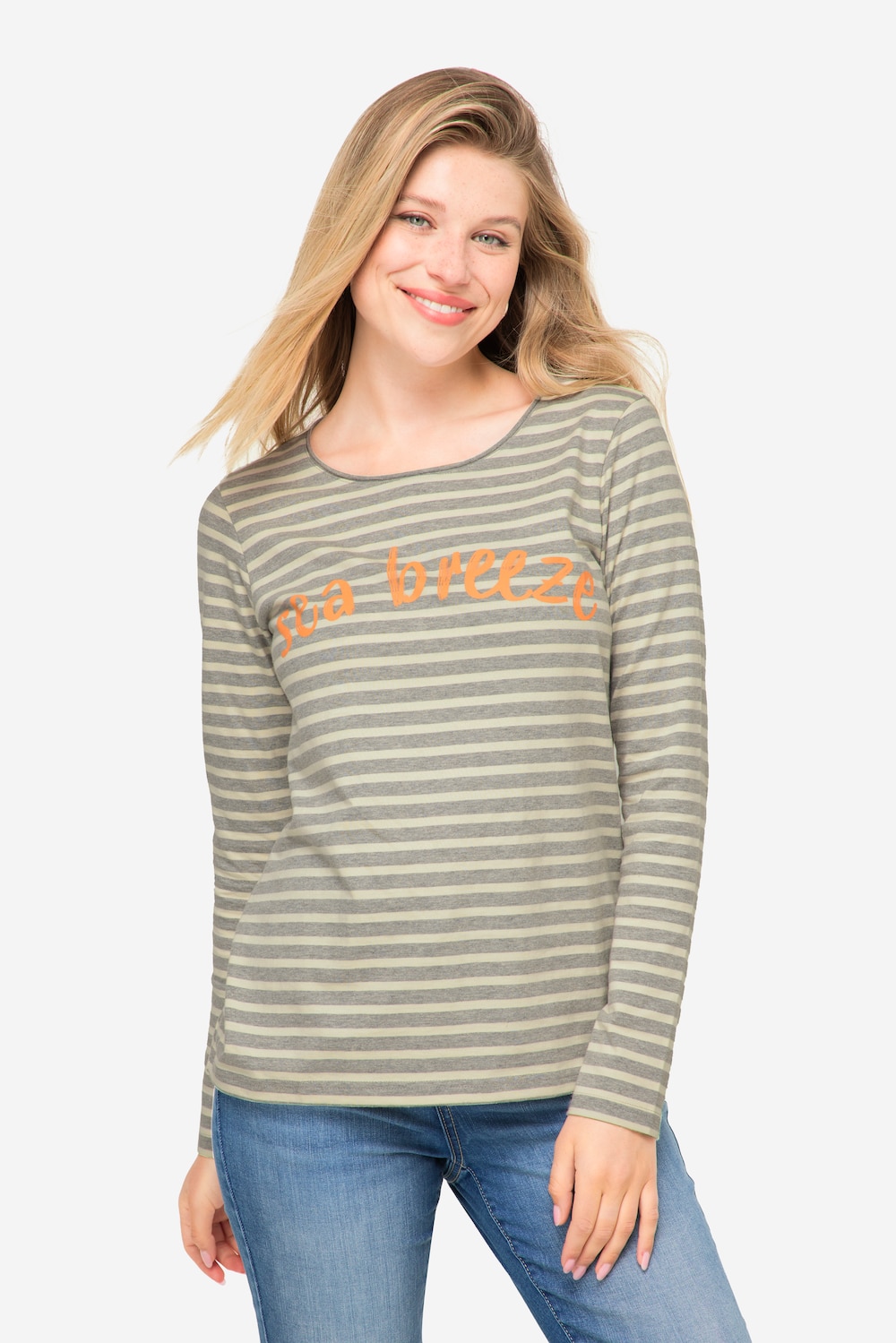 Große Größen Ringelshirt, Damen, grau, Größe: L, Baumwolle, LAURASON