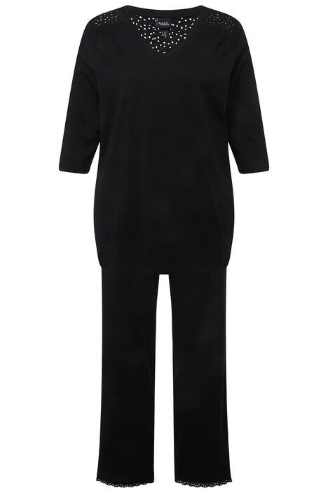 Pyžamo, děrovaná výšivka, výstřih do V, 3/4 rukávy