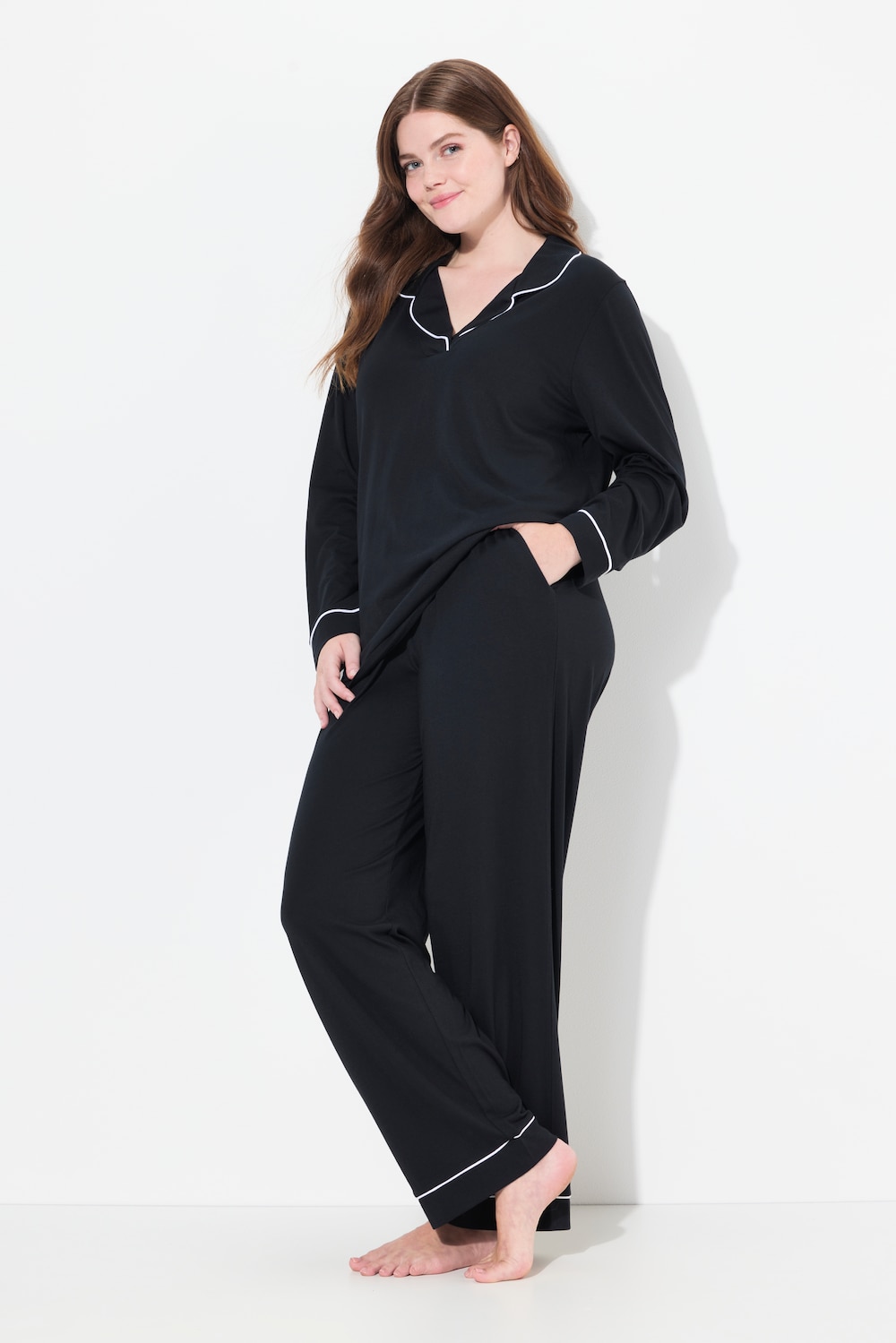 Große Größen Pyjama, Damen, schwarz, Größe: 62/64, Baumwolle/Synthetische Fasern, Ulla Popken