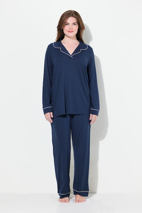 Contrast Piping Lapel Collar Pajama Set