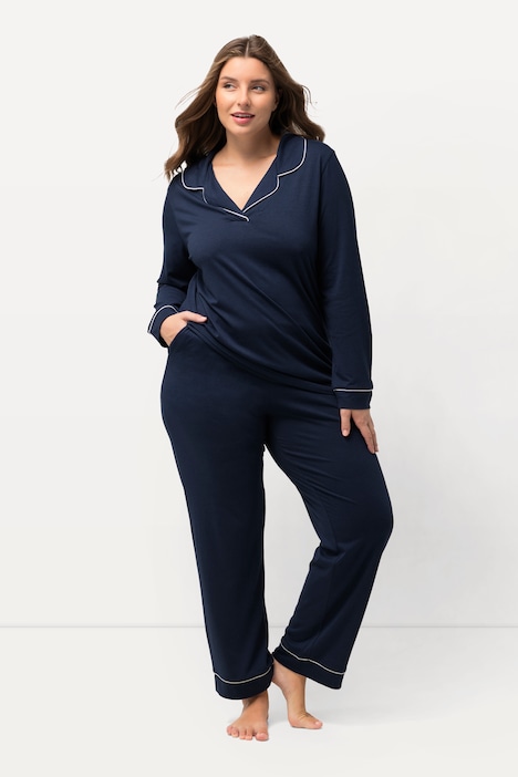 Contrast Piping Lapel Collar Pajama Set | Pajamas | Sleepwear