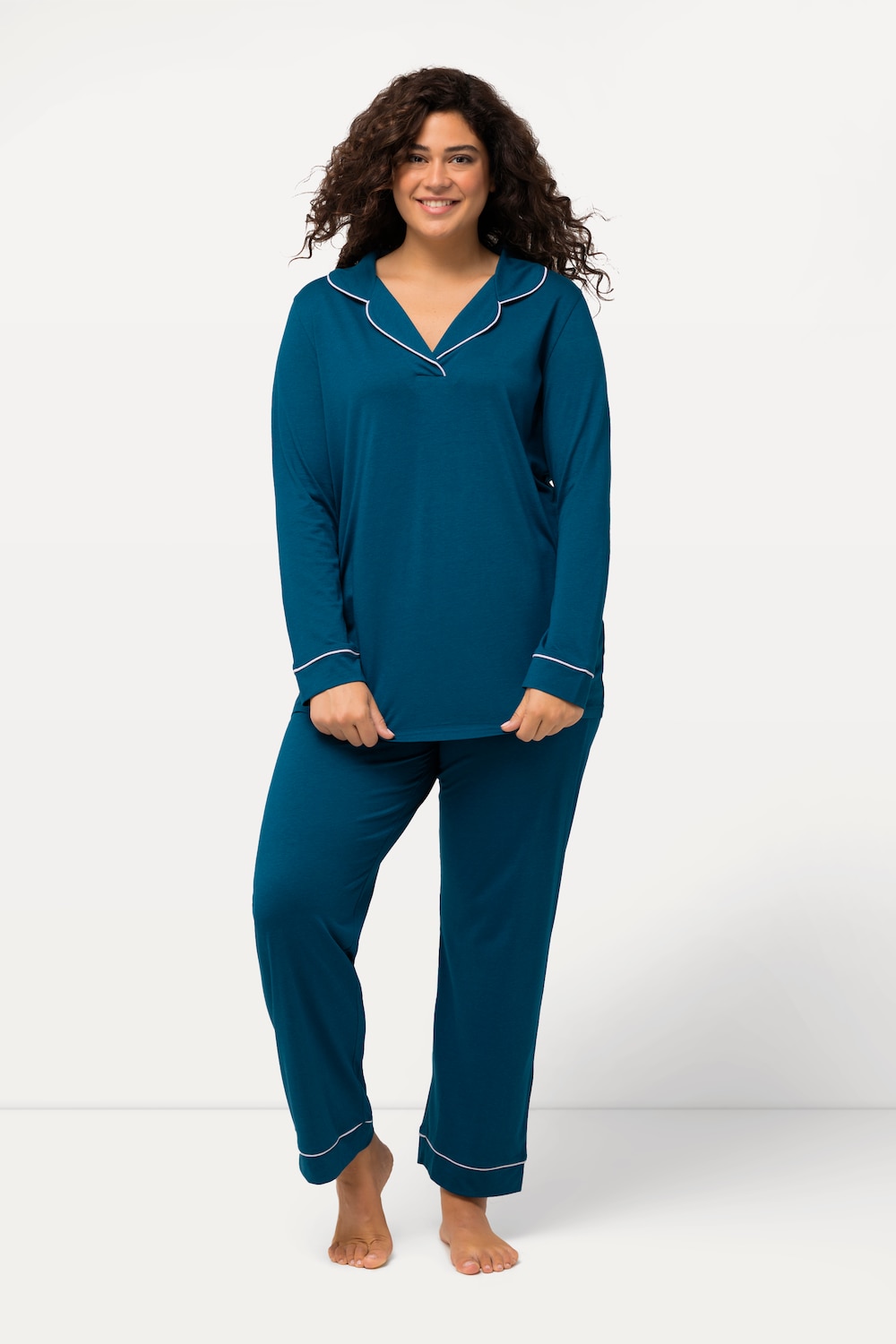 grandes tailles pyjama manches longues, femmes, bleu, taille: 64/66, coton/fibres synthétiques, ulla popken