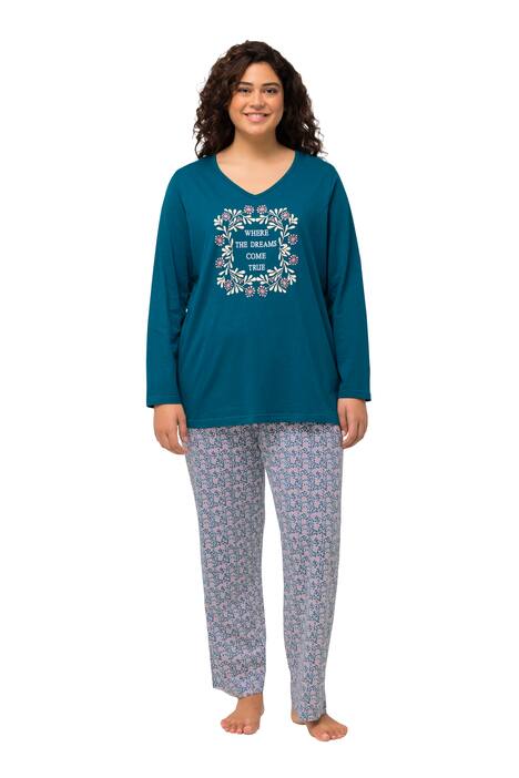 Pyžamo, výšivka, výstřih do V, dlouhé rukávy
