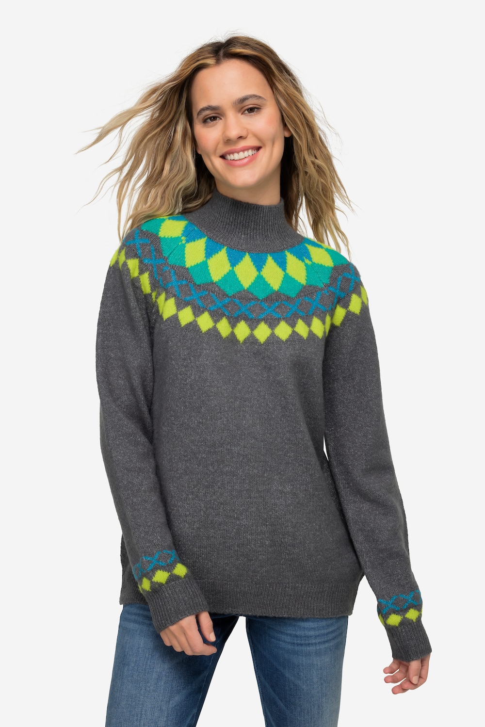 Große Größen Norweger-Pullover, Damen, grau, Größe: M, Synthetische Fasern/Polyester, LAURASON