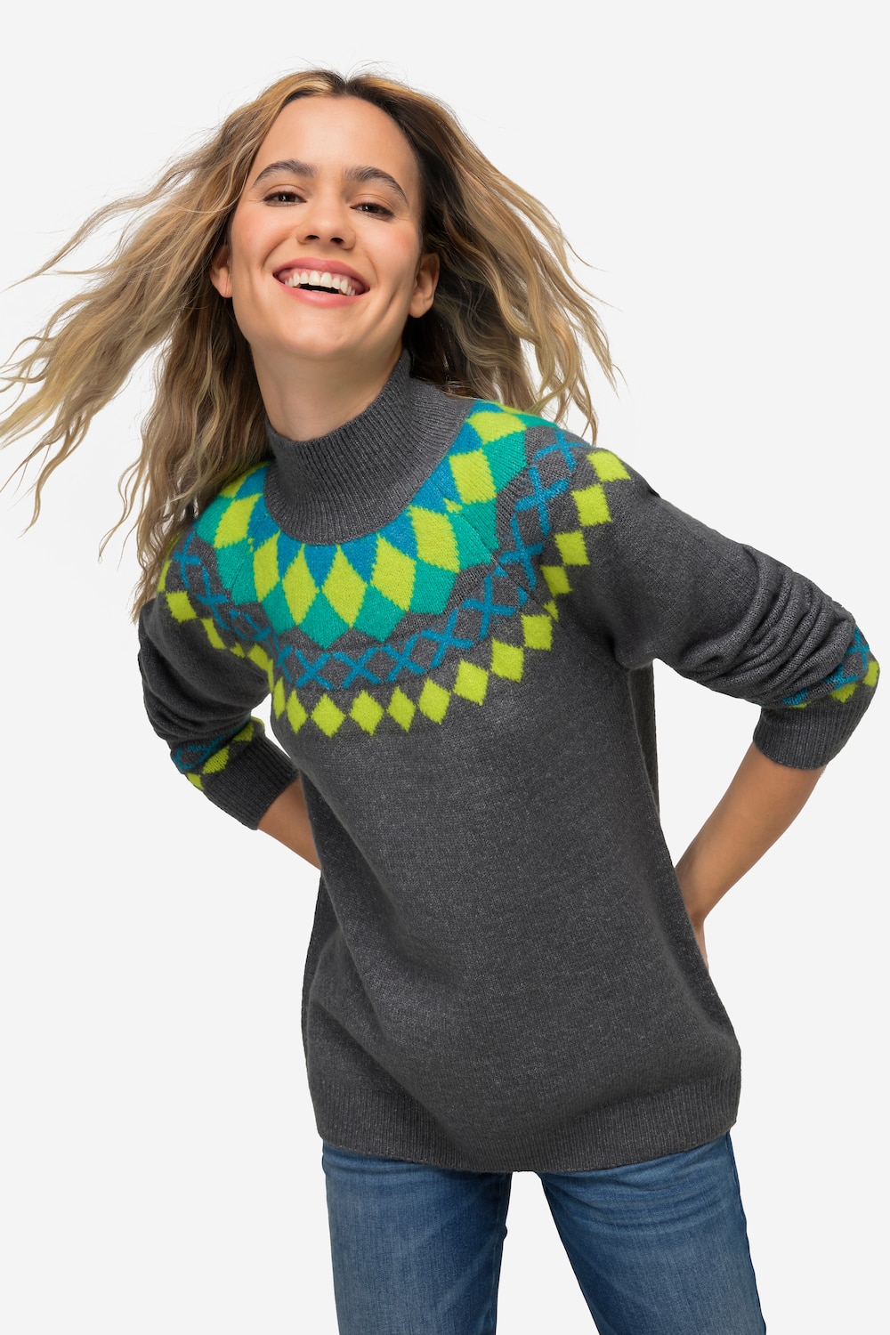 Große Größen Norweger-Pullover, Damen, grau, Größe: L, Synthetische Fasern/Polyester, LAURASON