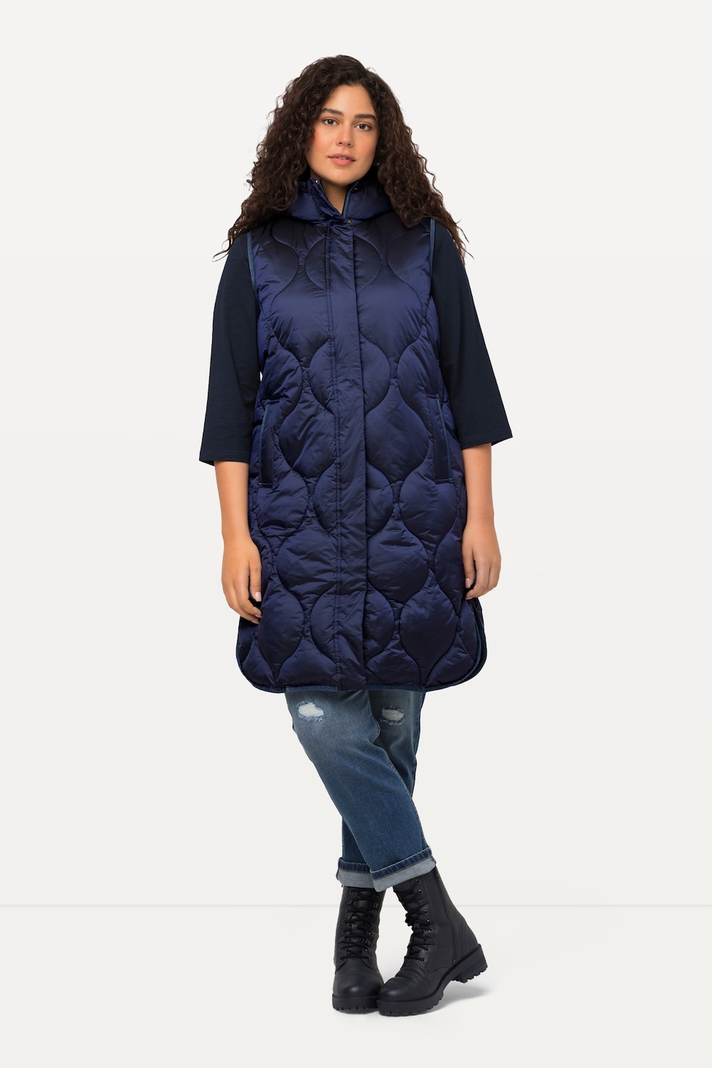 Große Größen HYPRAR Long-Steppweste, Damen, blau, Größe: 46/48, Polyester/Synthetische Fasern, Ulla Popken