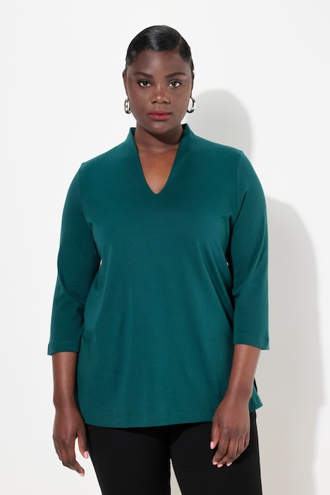 Pima Cotton Goblet Collar 3/4 Sleeve Tee