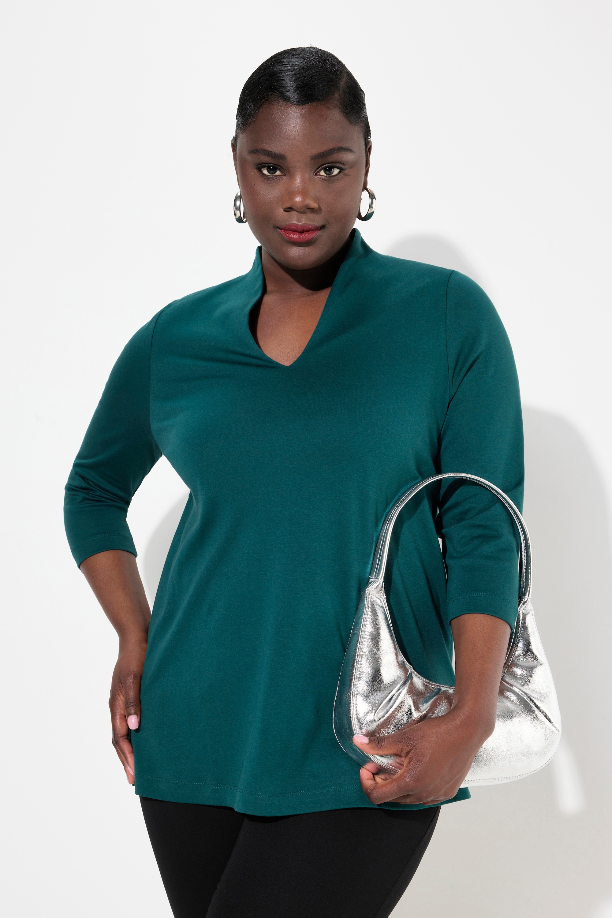 Ulla Popken Damen große Größen Shirt A Linie Kelchkragen 3 4 Arm