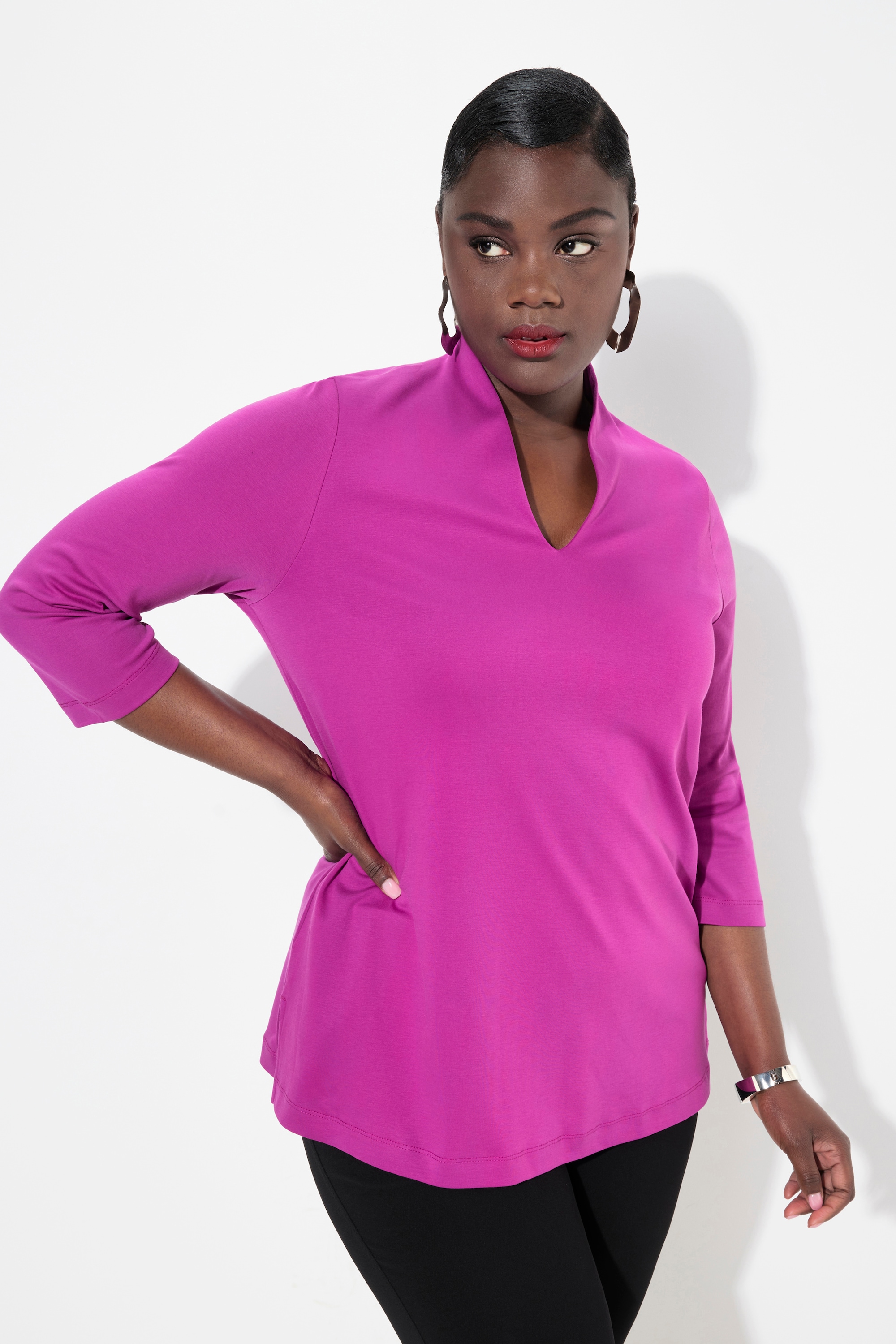 Ulla Popken Damen große Größen Shirt A Linie Kelchkragen 3 4 Arm