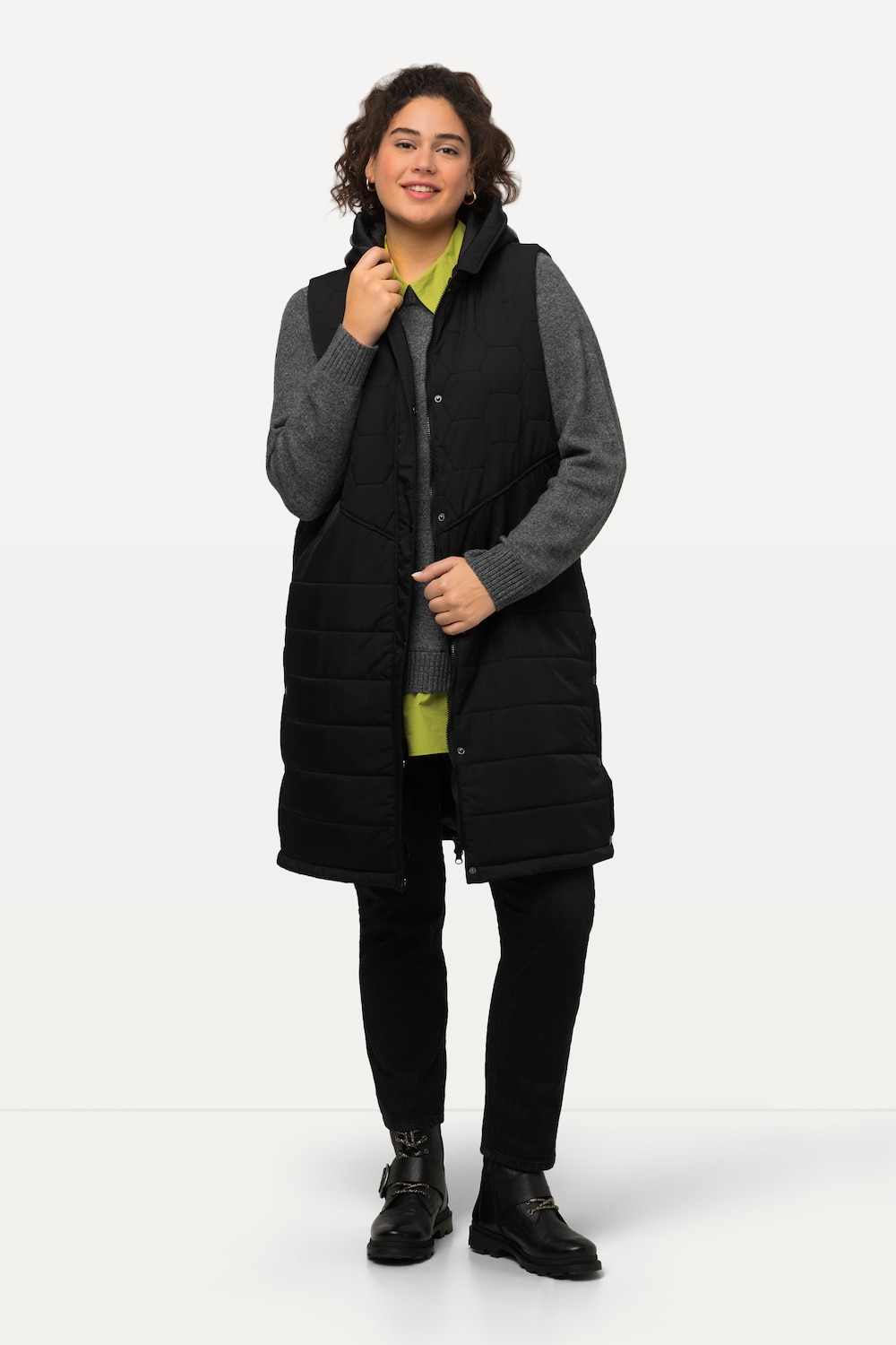 grandes tailles veste longue matelassée hyprar, femmes, noir, taille: 44/46, polyester/fibres synthétiques, ulla popken