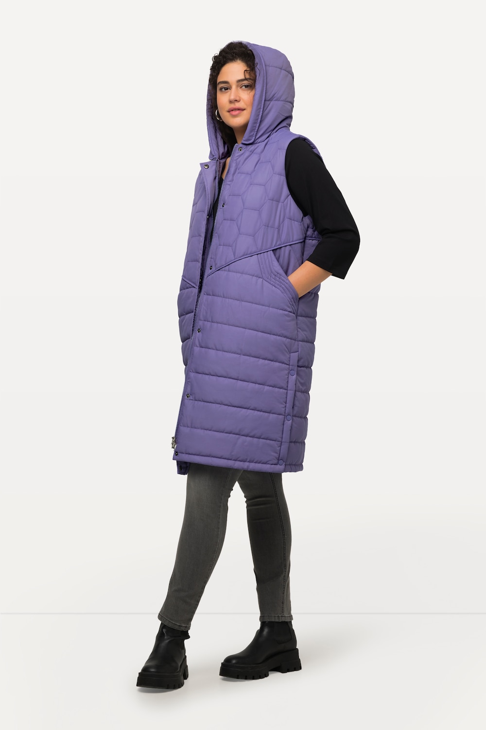 grandes tailles veste longue matelassée hyprar, femmes, violet, taille: 44/46, polyester/fibres synthétiques, ulla popken
