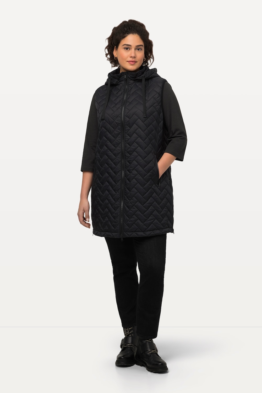 Gilet Matelassé Ulla Popken Hyprar - Déperlant, Capuche Amovible - Pour Femme, Longueur 62-72cm