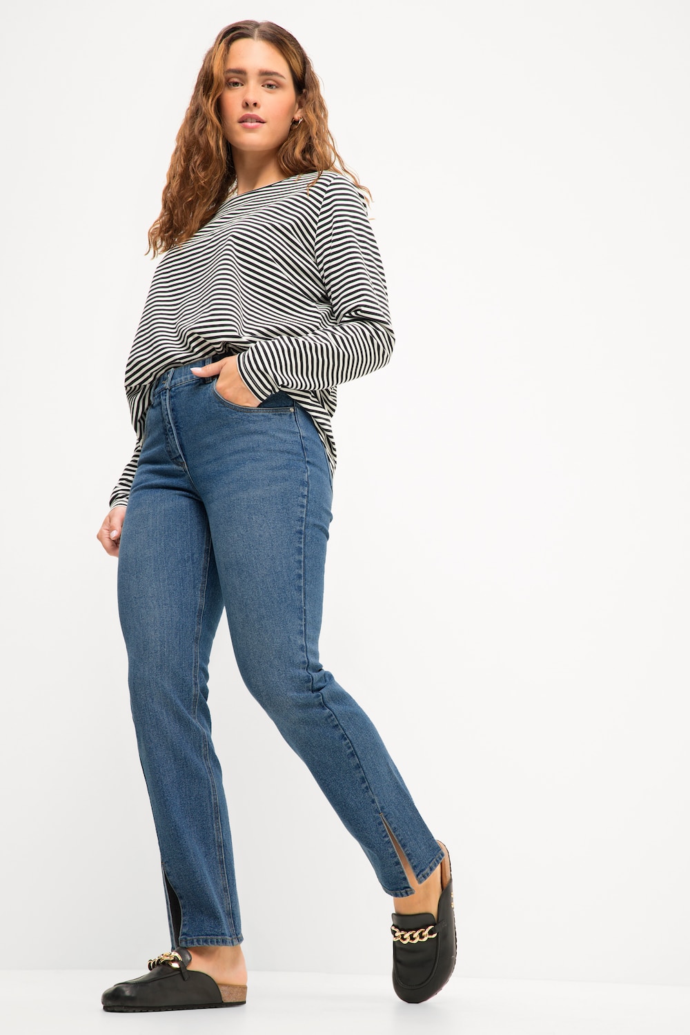 grandes tailles jean coupe straight à 5 poches, femmes, bleu, taille: 46, coton, studio untold