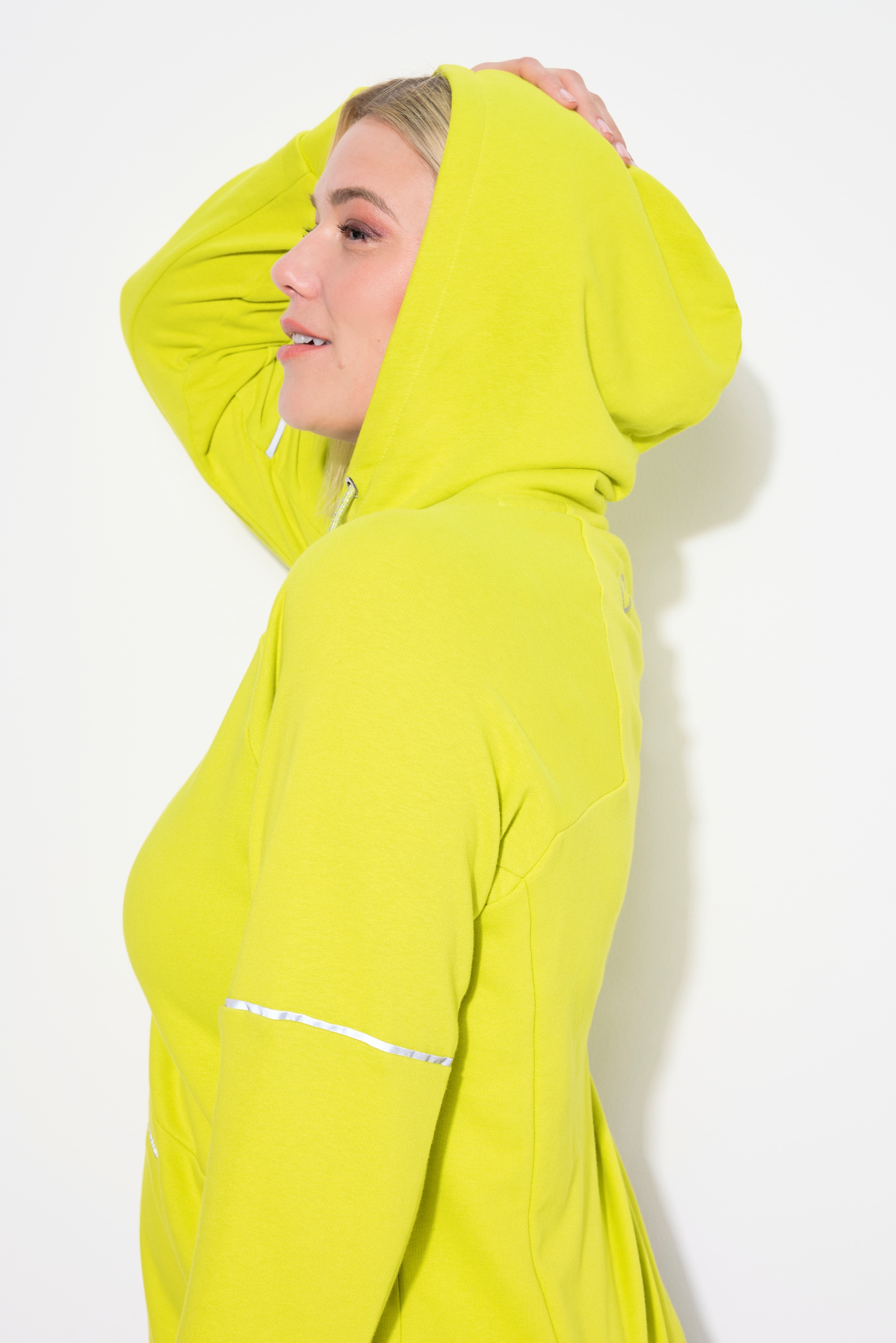 Ulla Popken Damen große Größen Hoodie Reflektorpipings Kapuze Zipptasche