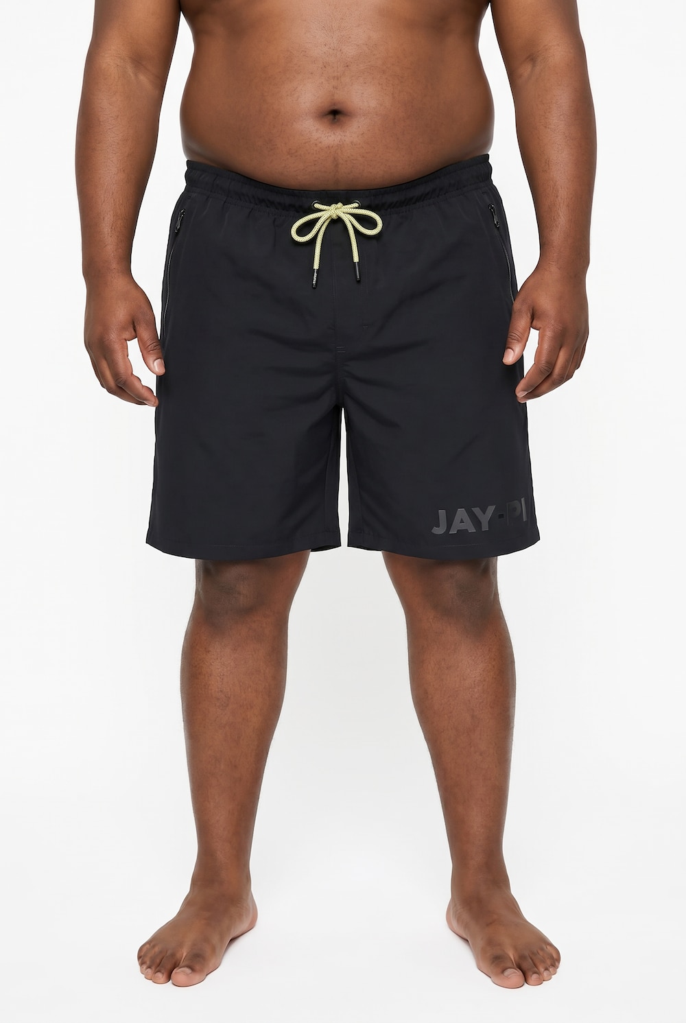 badeshorts, beachwear, elastisk linning, glidelåslommer