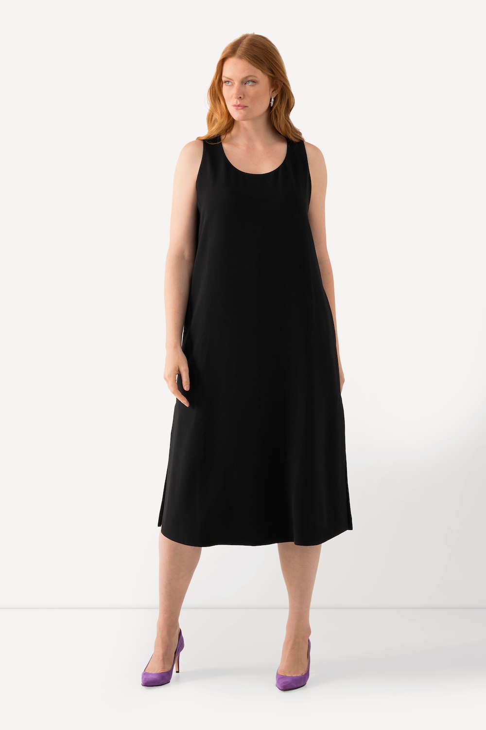 Große Größen Acetat-Midikleid, Damen, schwarz, Größe: 54/56, Kunstseide/Viskose/Polyester, Ulla Popken