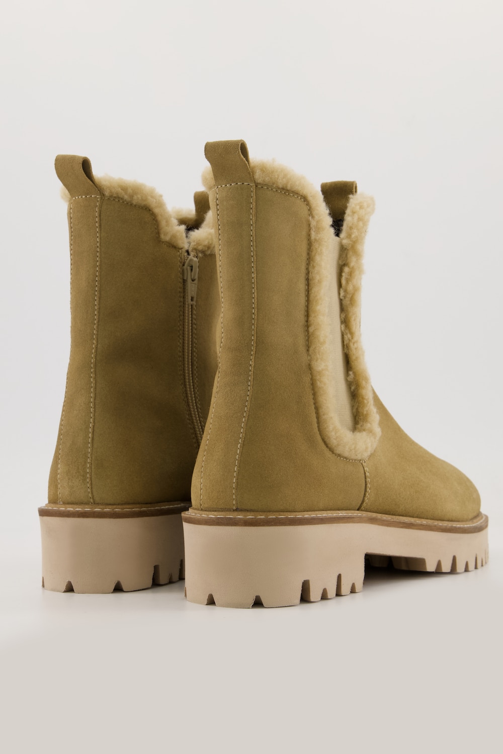 Stora storlekar Chelseaboots med teddypäls-detalj, Dam, beige, storlek: 38, Läder/Annat, Ulla Popken
