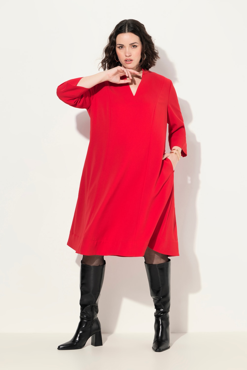 Große Größen Midikleid, Damen, rot, Größe: 50/52, Kunstseide/Viskose/Polyester, Ulla Popken