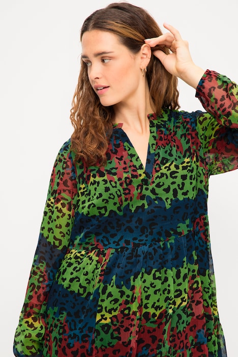 Rainbow Leopard Print Long Sleeve Chiffon Dress | Midi Dresses | Dresses