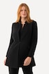 Chaqueta tipo blazer, cuello alzado, cierre de gancho, manga larga