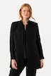 Chaqueta tipo blazer, cuello alzado, cierre de gancho, manga larga