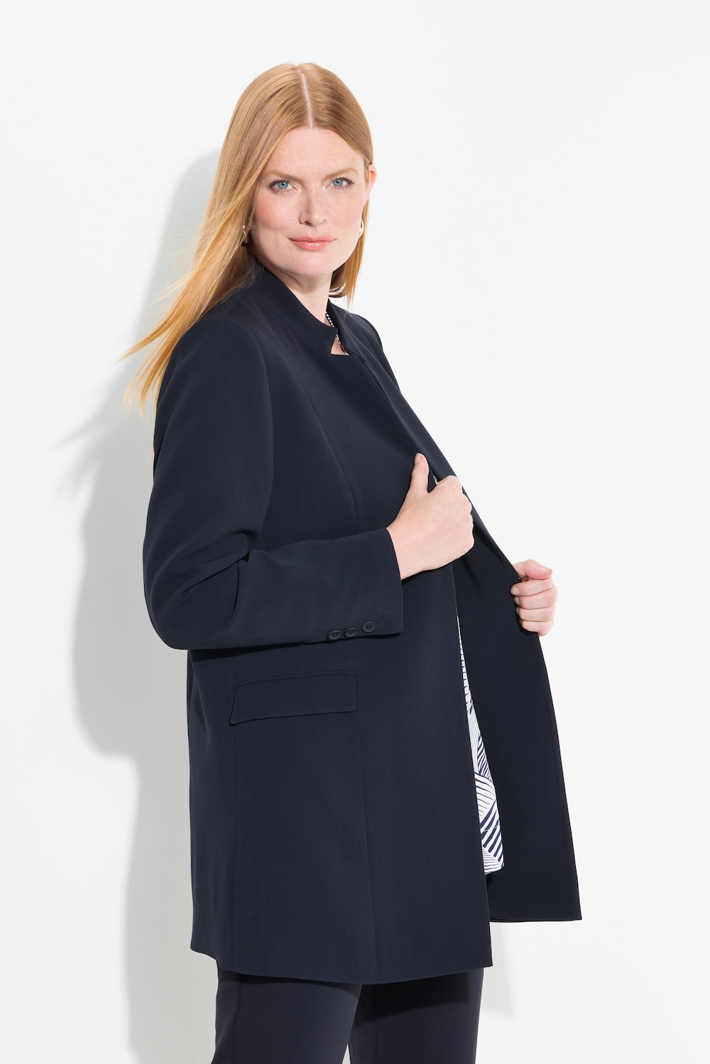 Große Größen Acetat-Blazerjacke, Damen, blau, Größe: 50, Kunstseide/Viskose/Polyester, Ulla Popken