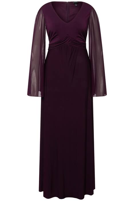 Maxi šaty, A střih, výstřih do V, síťované křidélkové rukávy