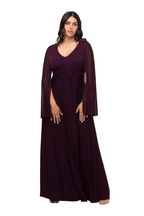 Maxi šaty, A střih, výstřih do V, síťované křidélkové rukávy