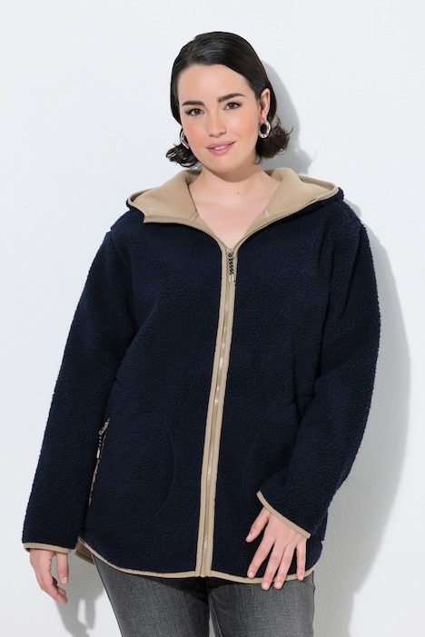 Teddyjacke, Kapuze, Reißverschlusstaschen, Steppnähte