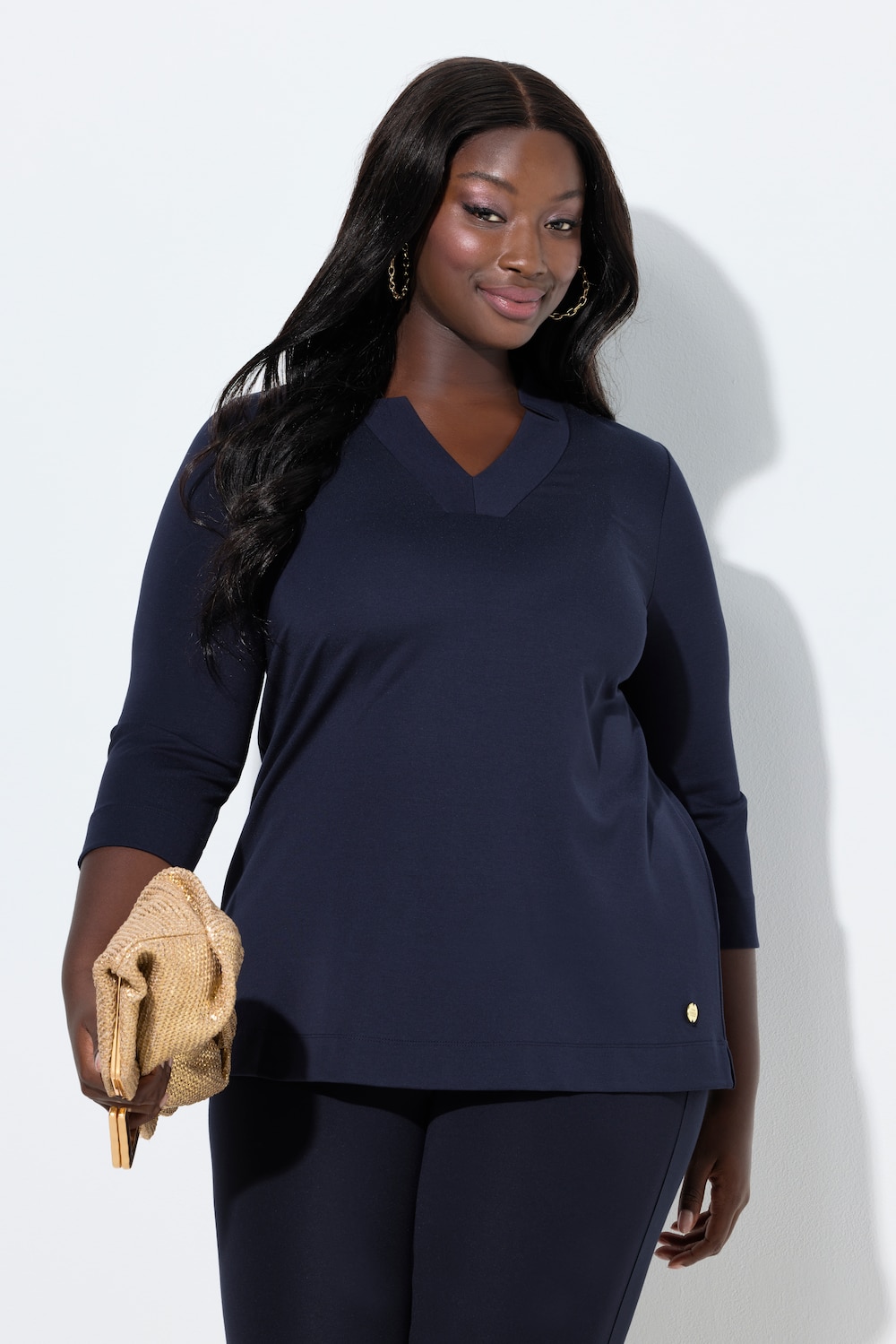 Shirt, A-lijn, spaghetti kraag, V-hals, 3/4-mouwen