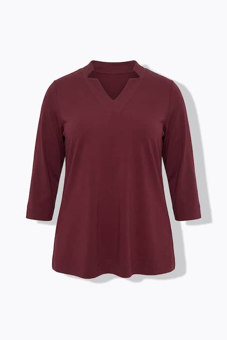 Bluzka, krój trapezowy, kołnierz rewersowy, dekolt w serek, rękaw 3/4