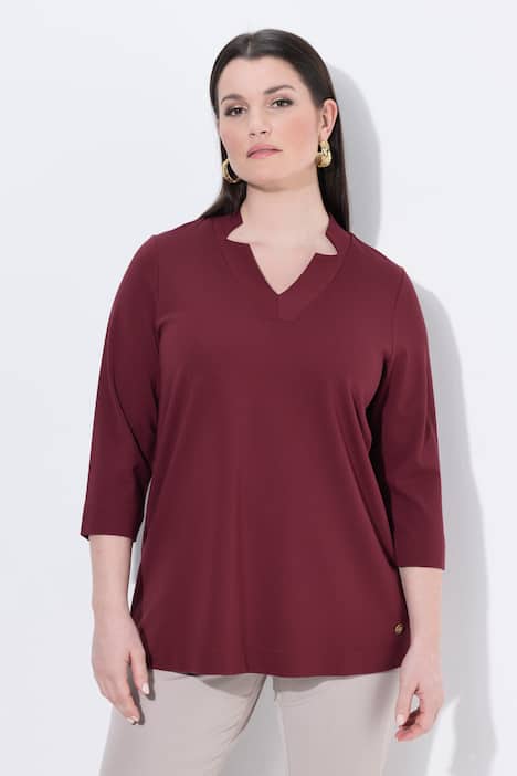 Bluzka, krój trapezowy, kołnierz rewersowy, dekolt w serek, rękaw 3/4